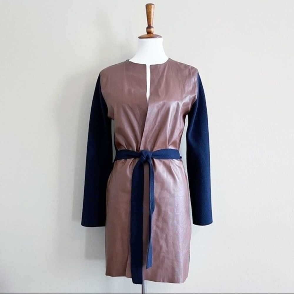 Allude Cashmere & Leather Colorblock Sweater Jacket